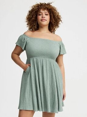 Torrid Midi Crinkle Poly Knit Off Shoulder Dress Size 2